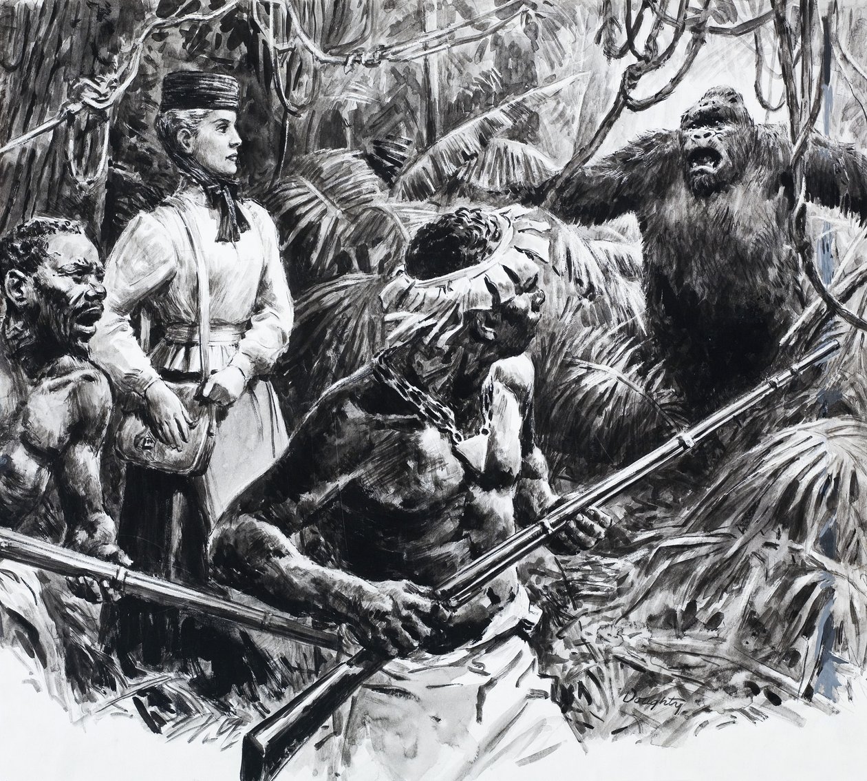 De ontdekkingsreiziger Mary Kingsley in Afrika (gouache op papier) door C.L. Doughty