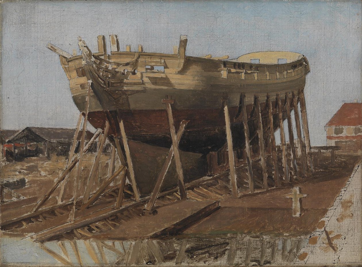 Een korvet in aanbouw. Kopenhagen door Christoffer Wilhelm Eckersberg