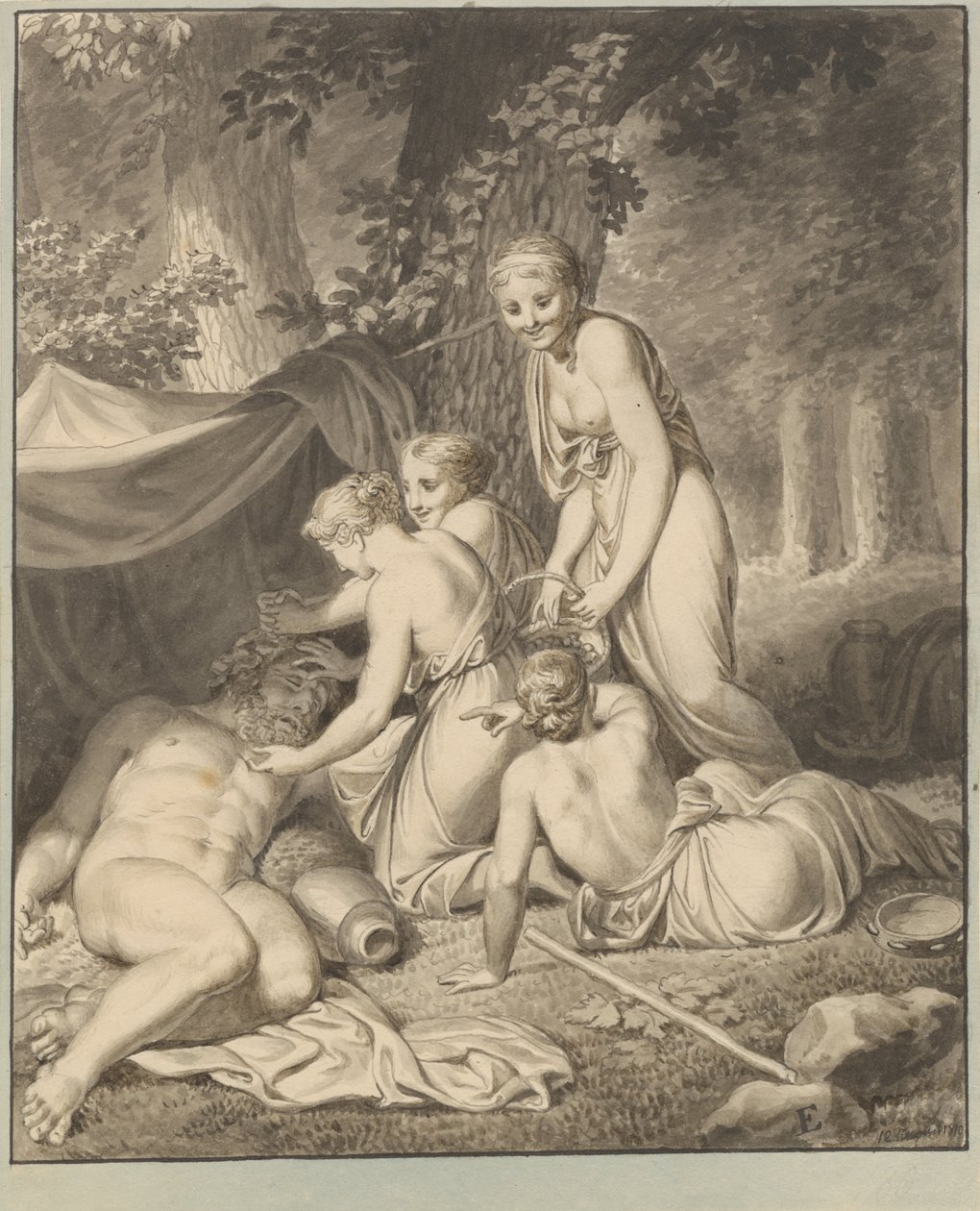 De slapende Silenus wordt gewekt door Bacchanten door Christoffer Wilhelm Eckersberg