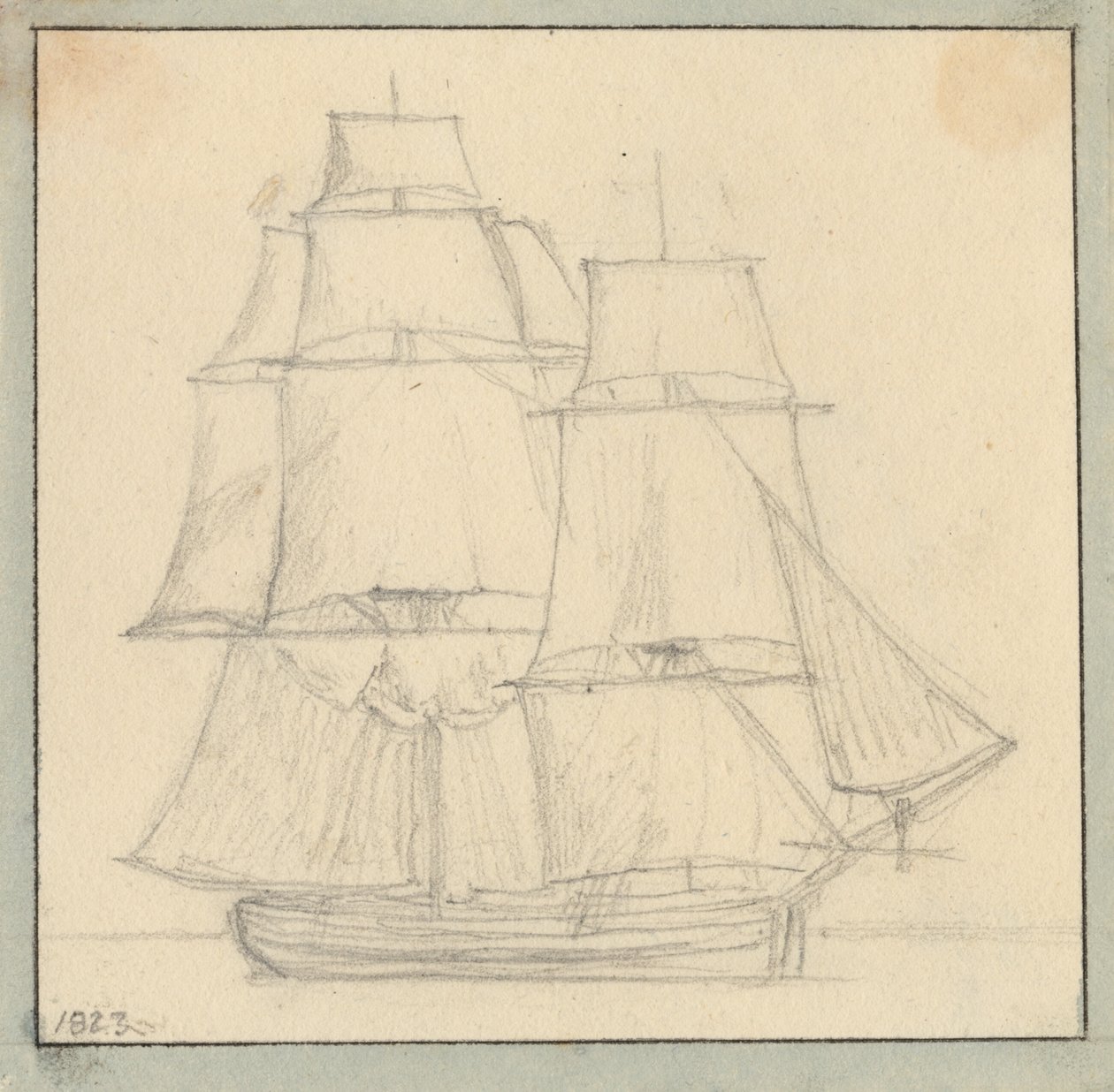 Een brik met leeszeil op de grote mast door Christoffer Wilhelm Eckersberg