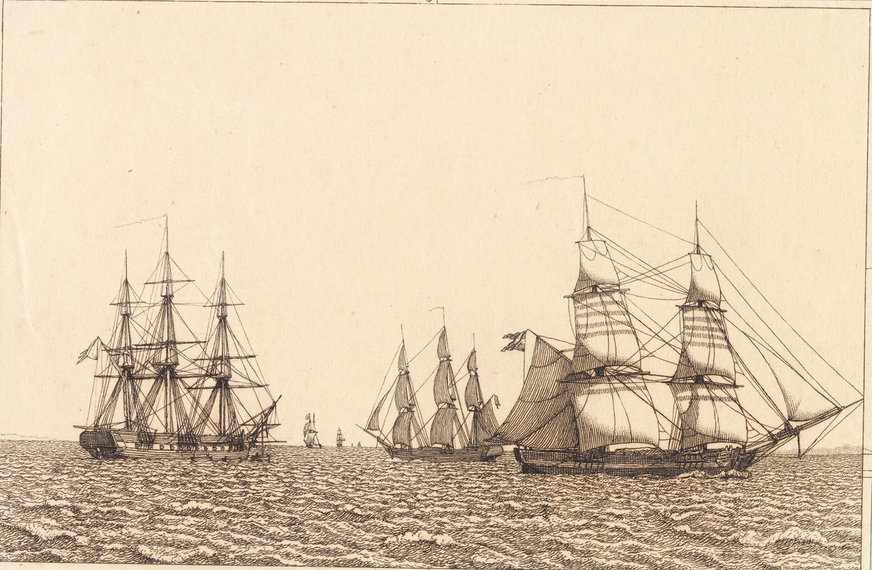 Een fregat ligt voor anker. Illustratie voor "Linearperspectiven", Plaat IXb door Christoffer Wilhelm Eckersberg