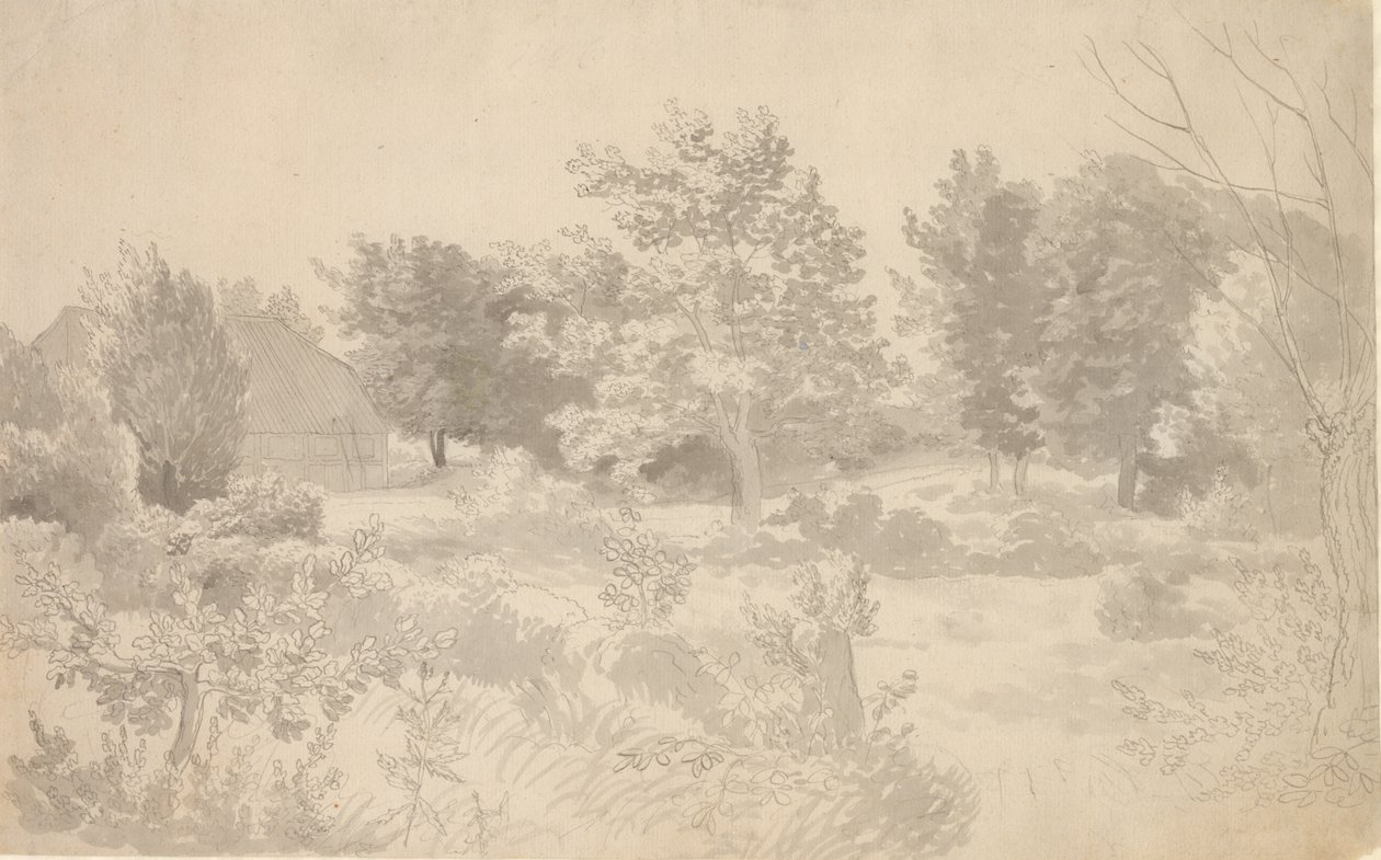Een omheining met bomen door Christoffer Wilhelm Eckersberg
