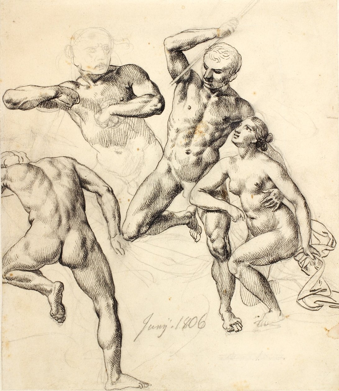 Figurenstudies - drie mannelijke en een vrouwelijke door Christoffer Wilhelm Eckersberg