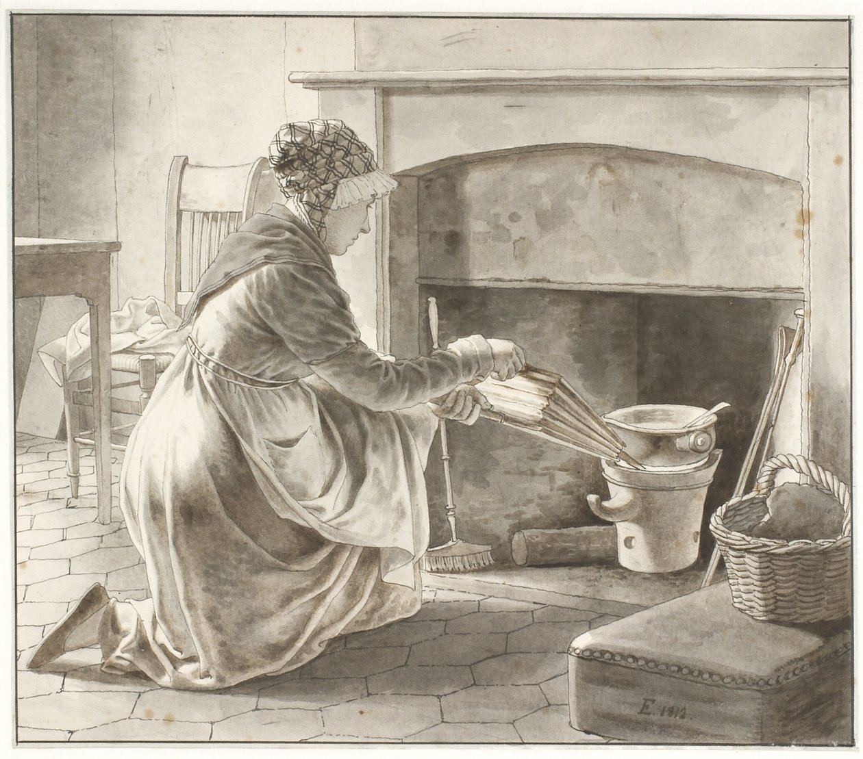 Eten wordt bereid. Gastvrouw van Eckersberg in Parijs (?) door Christoffer Wilhelm Eckersberg