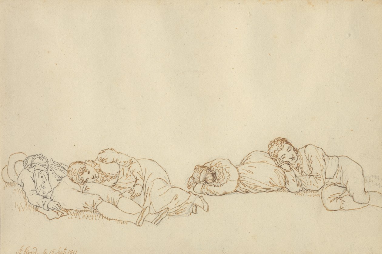 Vier slapende Parijzenaars door Christoffer Wilhelm Eckersberg