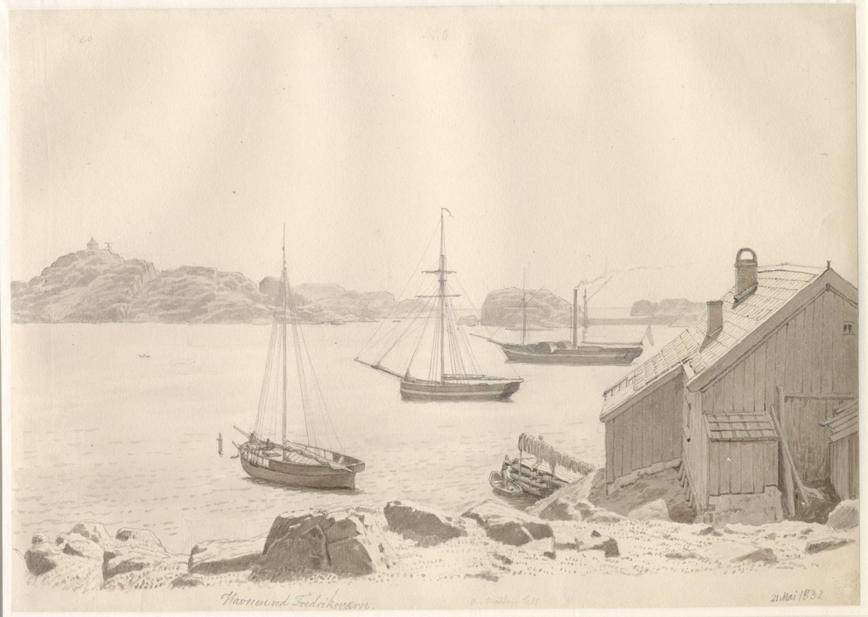 Haven van Frederiksværn bij Larviksfjord, Noorwegen door Christoffer Wilhelm Eckersberg