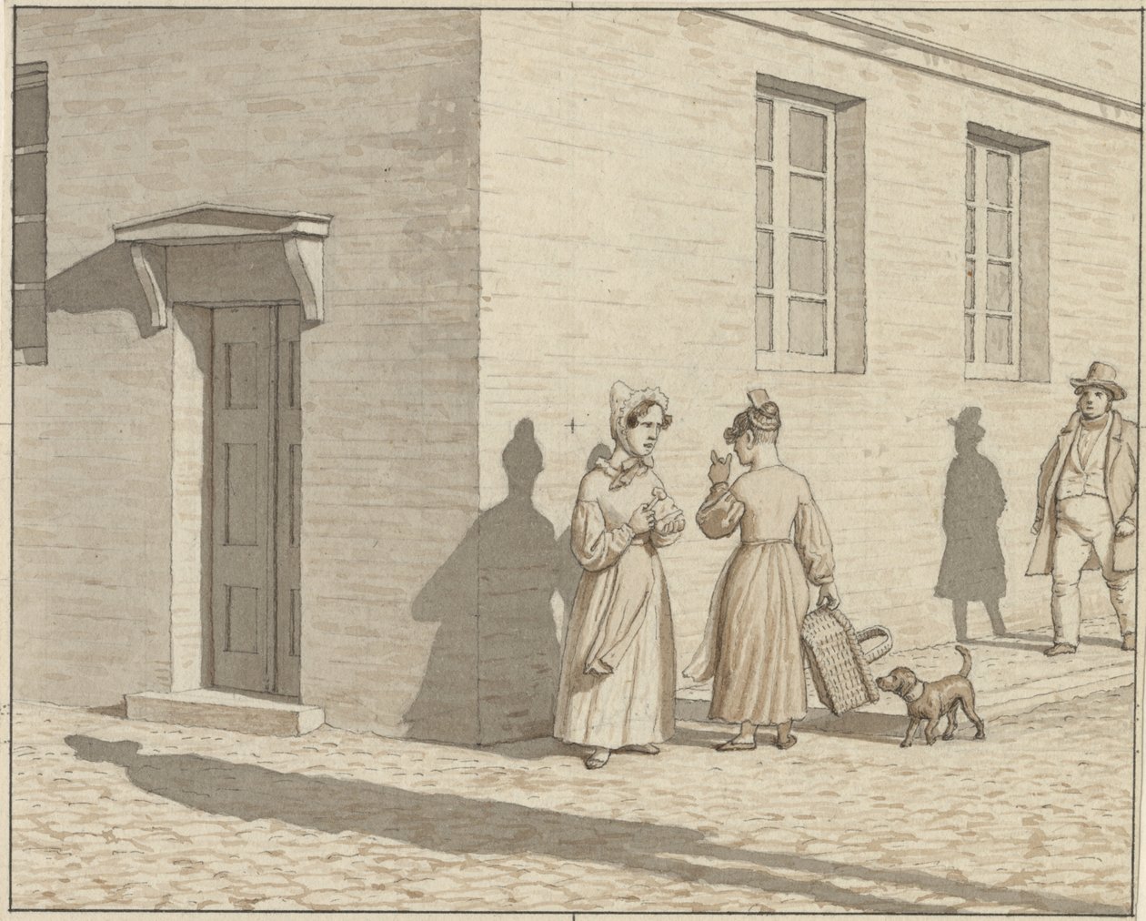 Lineair perspectief toegepast in schilderkunst - Plaat VII, 1 - Een ontmoeting op een straathoek door Christoffer Wilhelm Eckersberg