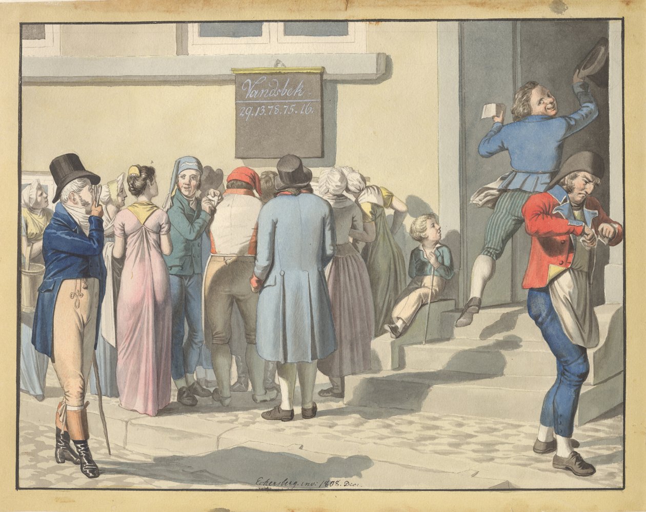 Buiten het loterijkantoor door Christoffer Wilhelm Eckersberg