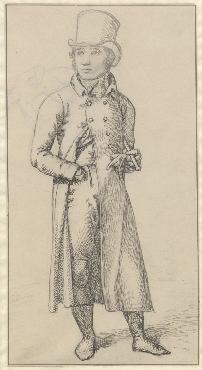 Portret van een staande man met een stok onder zijn linkerarm door Christoffer Wilhelm Eckersberg