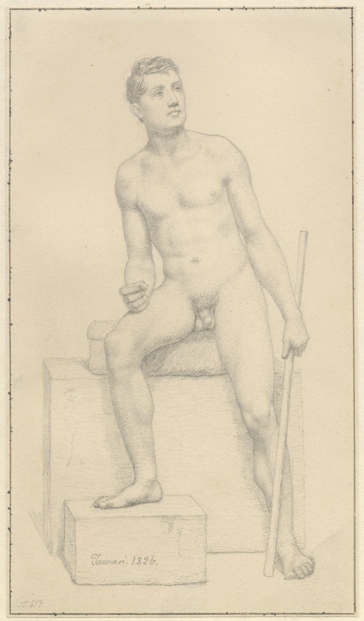 Zittend naakt mannelijk model door Christoffer Wilhelm Eckersberg