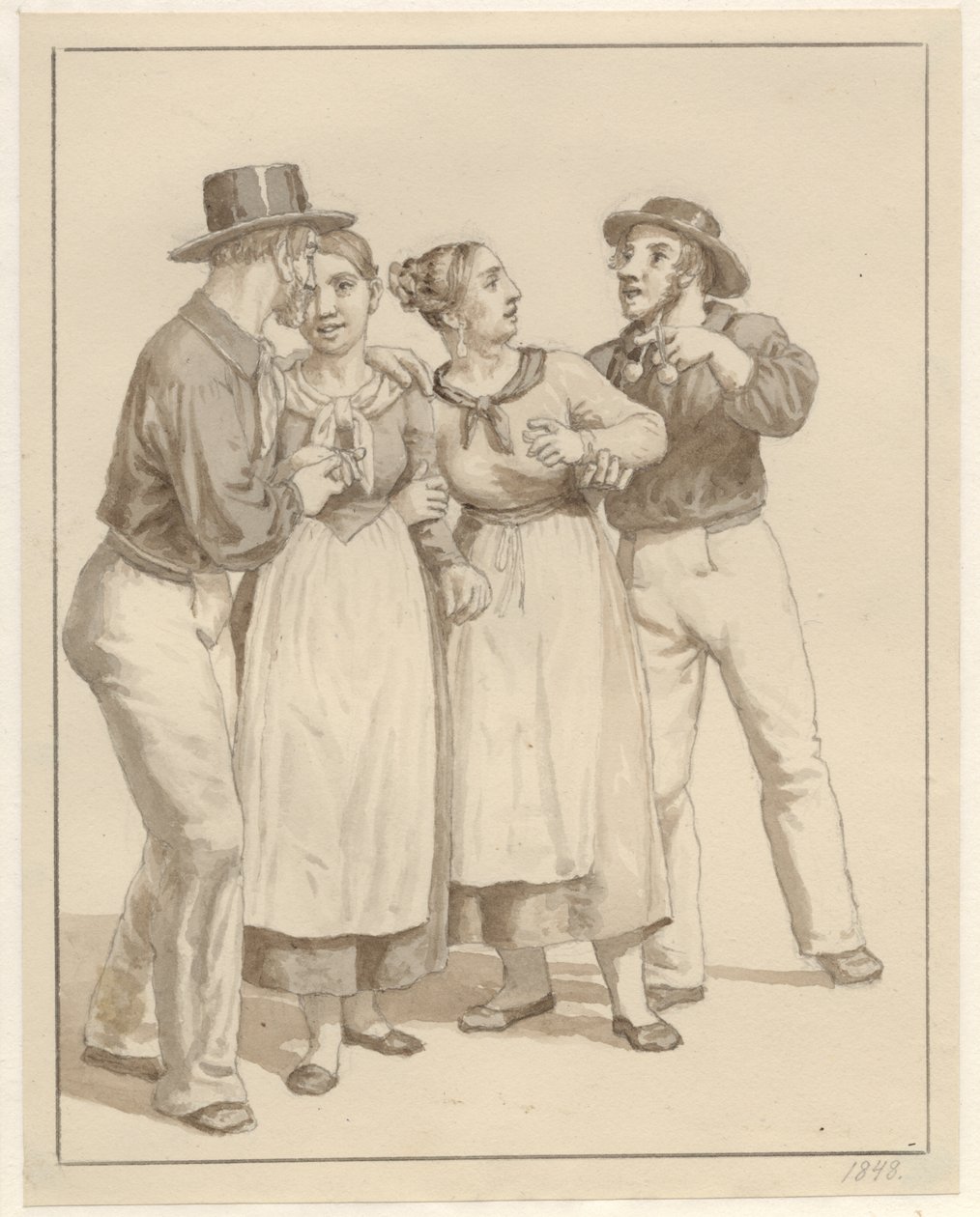 Twee zeelieden flirten met een paar meisjes door Christoffer Wilhelm Eckersberg