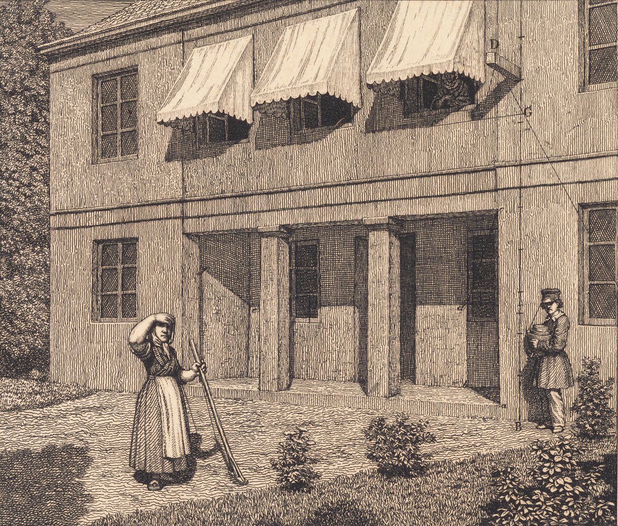 Buiten een villa. Illustratie voor "Linearperspectiven", Plaat V door Christoffer Wilhelm Eckersberg