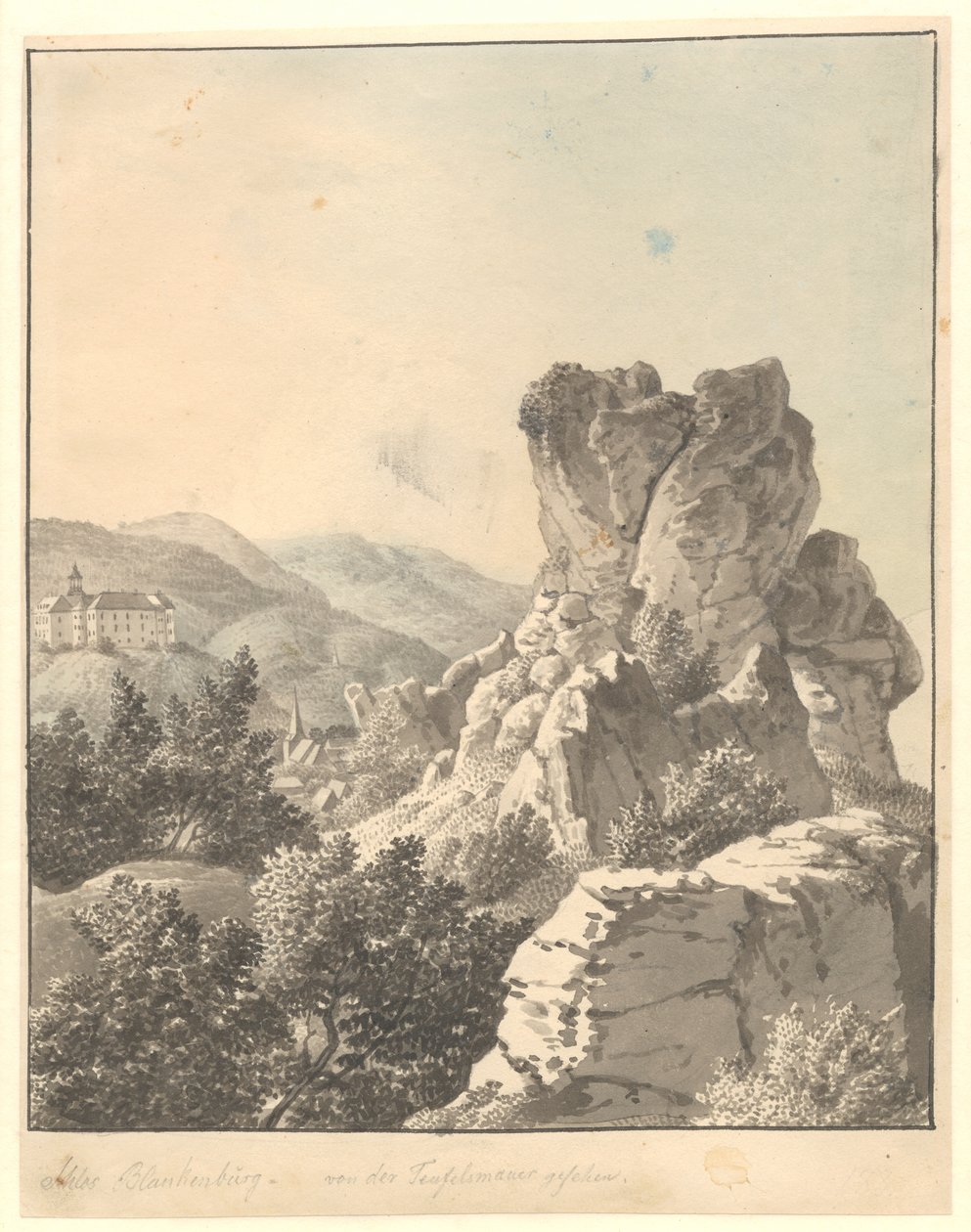 Uitzicht vanaf Harzen, vanaf Teufelsmauer, het Blankenburg Kasteel op de achtergrond door Christoffer Wilhelm Eckersberg