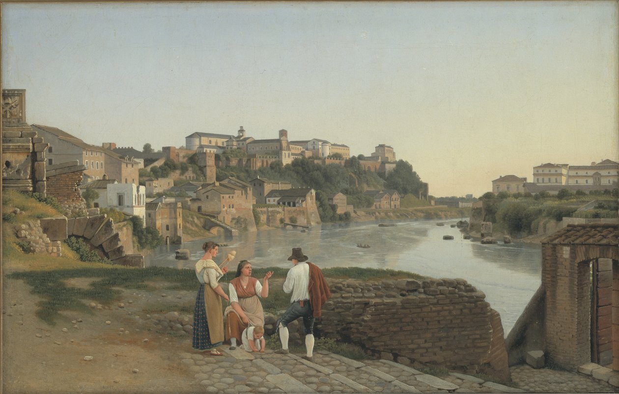 Uitzicht op de Tiber richting de Aventijnse Heuvel in Rome door Christoffer Wilhelm Eckersberg