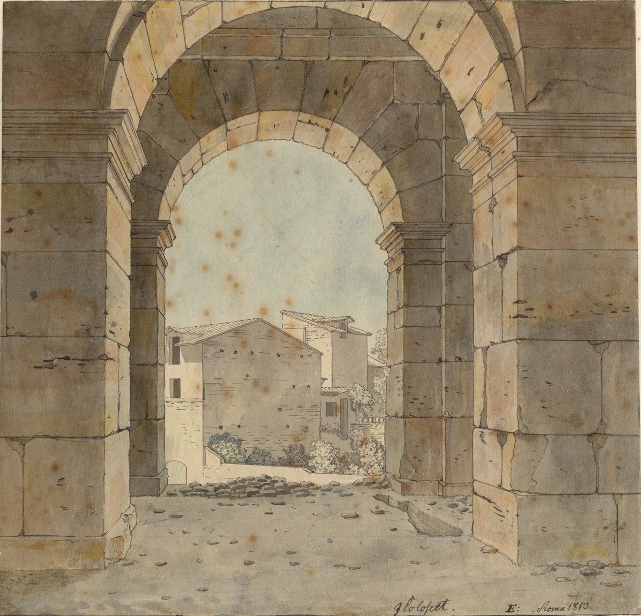 Uitzicht naar het Noorden door een van de Bogen van de Tweede Verdieping van het Colosseum in Rome door Christoffer Wilhelm Eckersberg