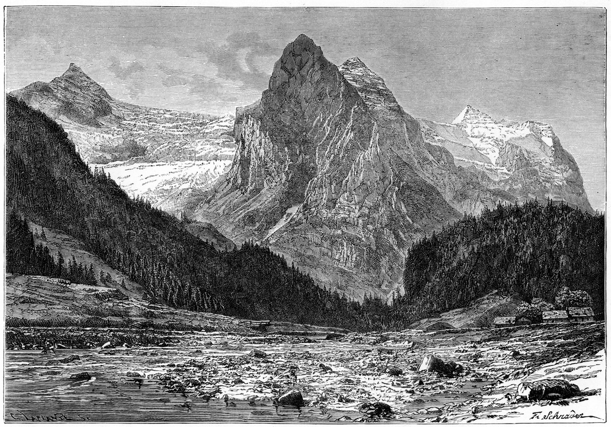 De Wellhorn en de Rosenlaui-gletsjer, Zwitserland, 19e eeuw door C. Laplante