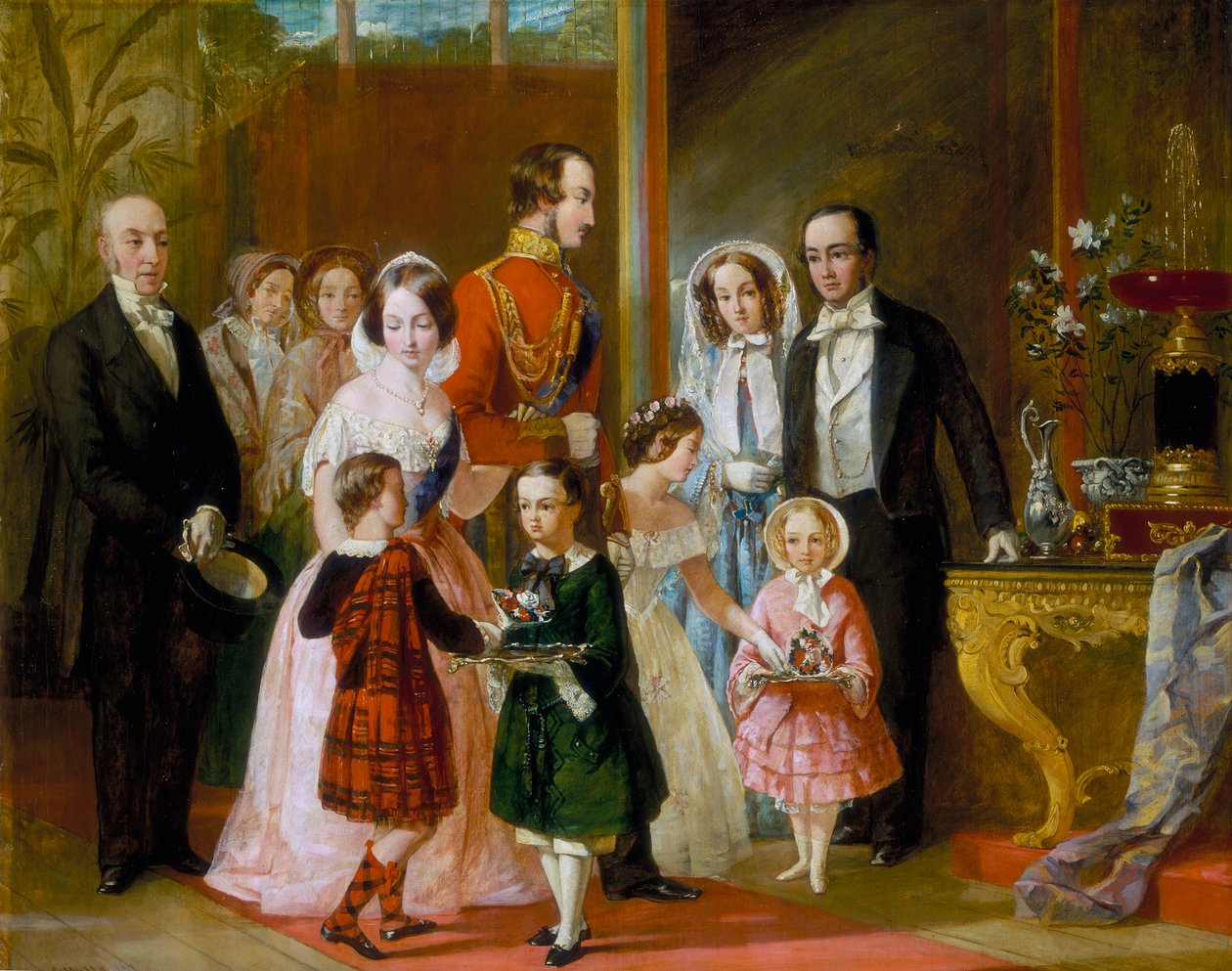 Thomas Younghusband en zijn familie ontmoeten koningin Victoria en haar familie in Crystal Palace, ca. 1854 door C Wells