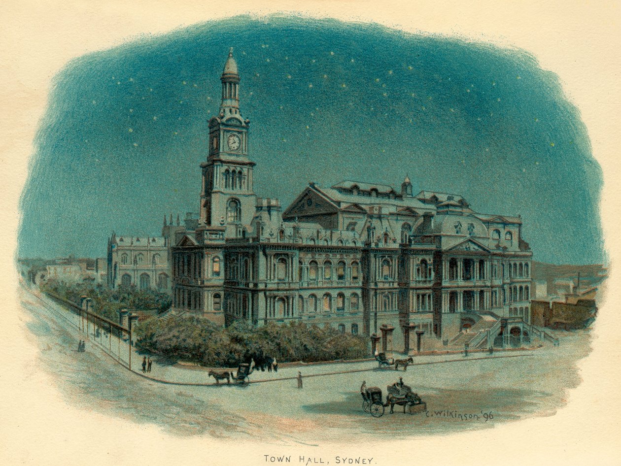 Stadhuis, Sydney, New South Wales, Australië, 1896 door C. Wilkinson