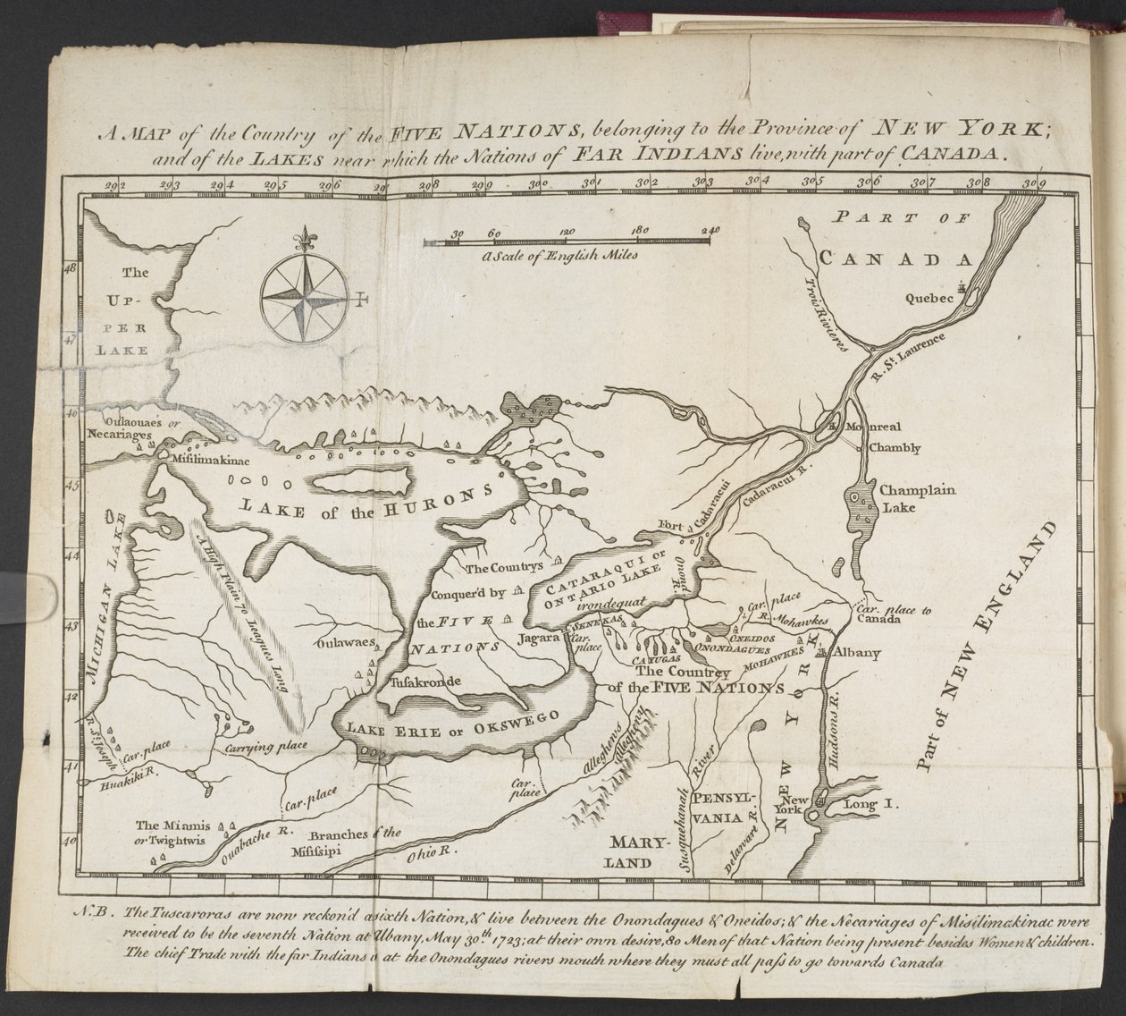 Een kaart van het land van de Vijf Naties, behorend tot de provincie New York; en van de meren nabij welke de naties van verre Indianen leven, met een deel van Canada door Cadwallader Colden