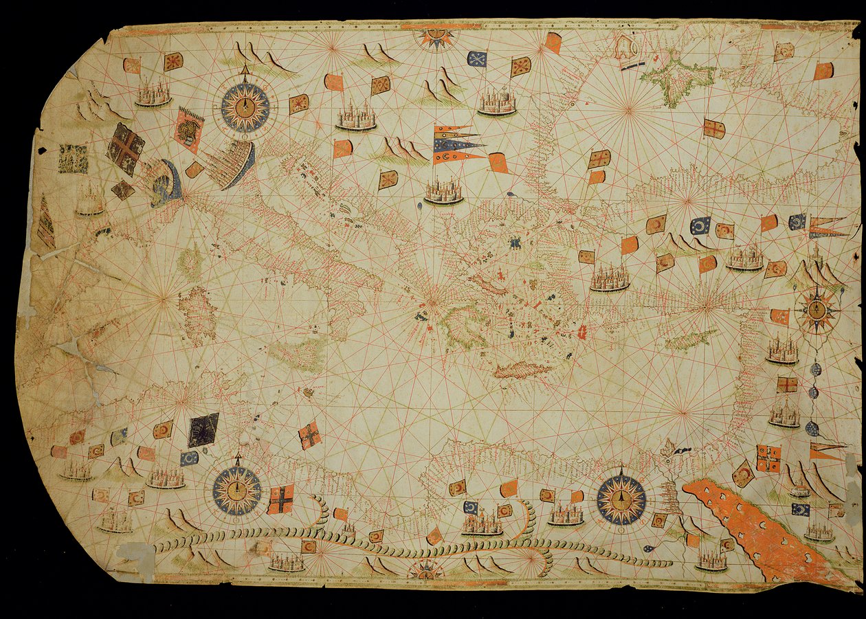 Het gehele Middellandse Zeegebied, uit een nautische kaart door Calopodio da Candia