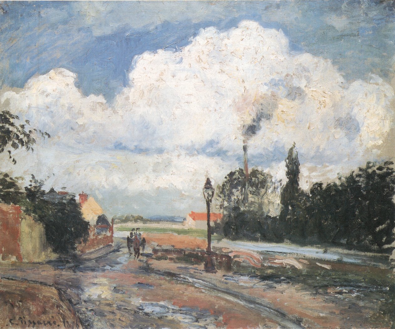 Na de regen, kade in Pontoise door Camille Jacob Pissarro