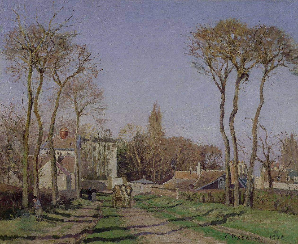 Ingang van het dorp Voisins, Yvelines, 1872 door Camille Jacob Pissarro