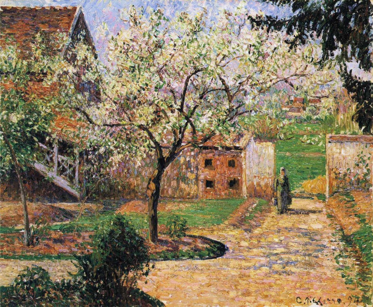 Bloeiende pruimenboom, Eragny door Camille Jacob Pissarro