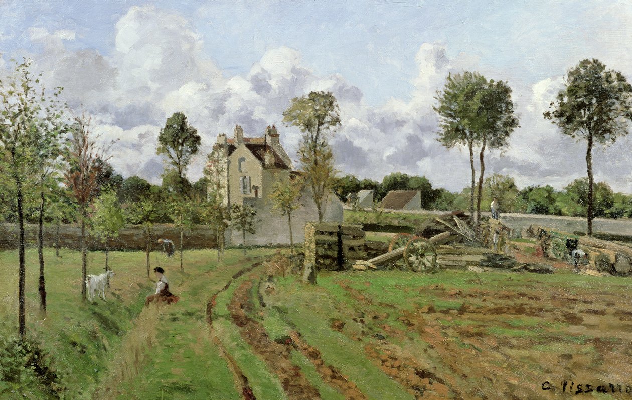 Landschap, Louveciennes, c.1872 door Camille Jacob Pissarro