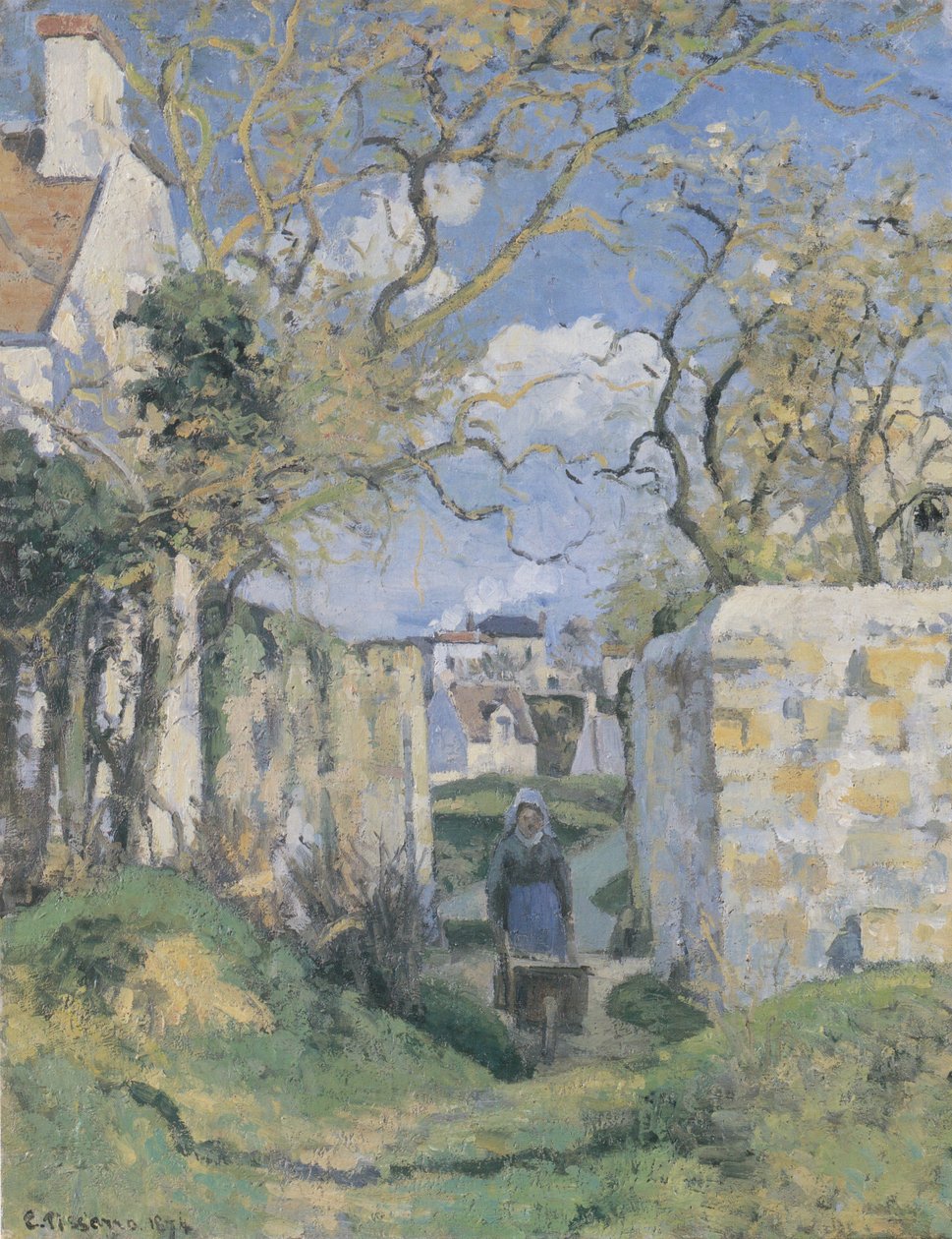 Boerin duwt een kruiwagen, Maison Roudest, Pontoise door Camille Jacob Pissarro