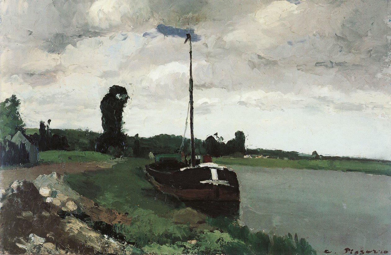 Rivieroever in Pontoise door Camille Jacob Pissarro