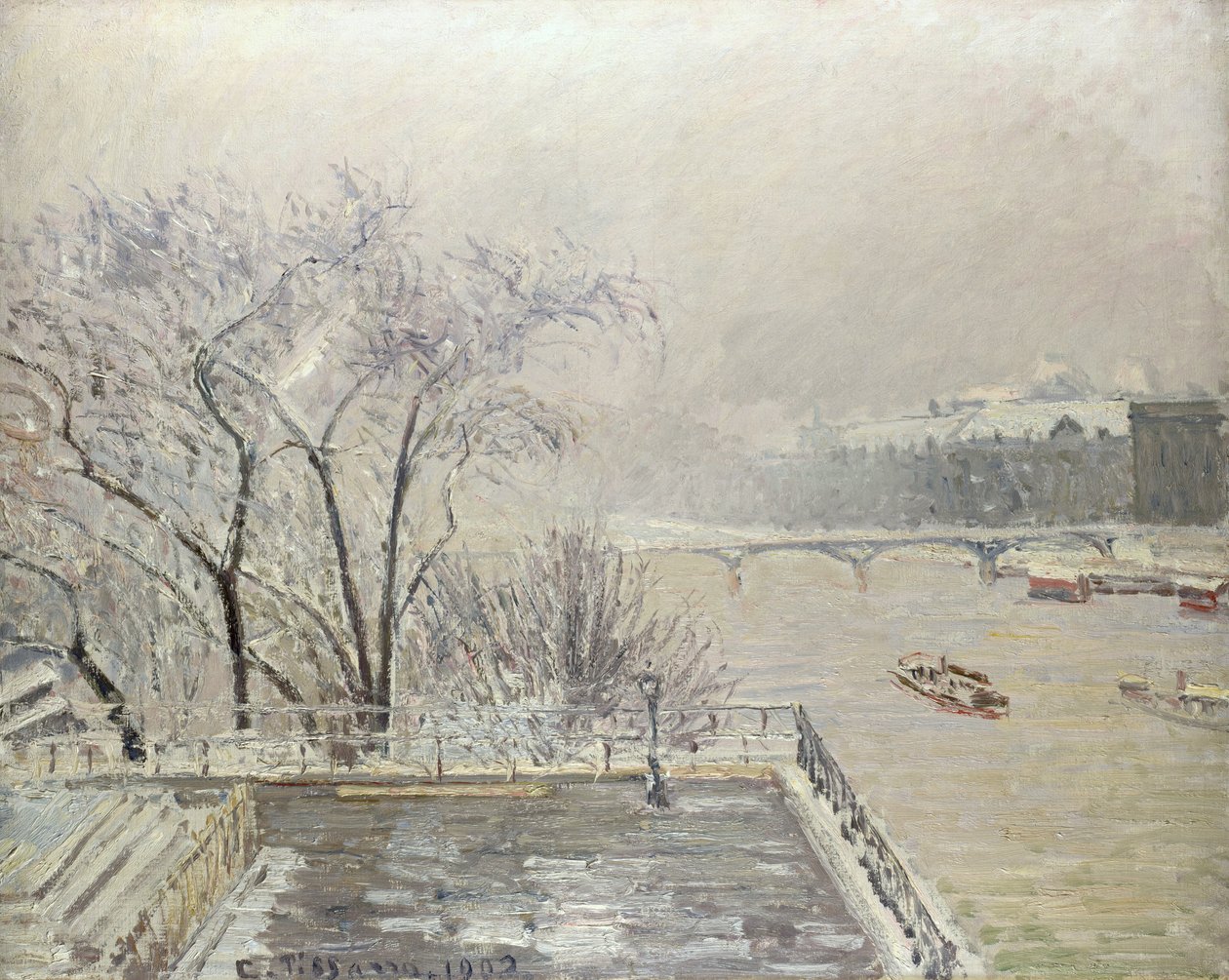 Het Louvre onder sneeuw door Camille Jacob Pissarro