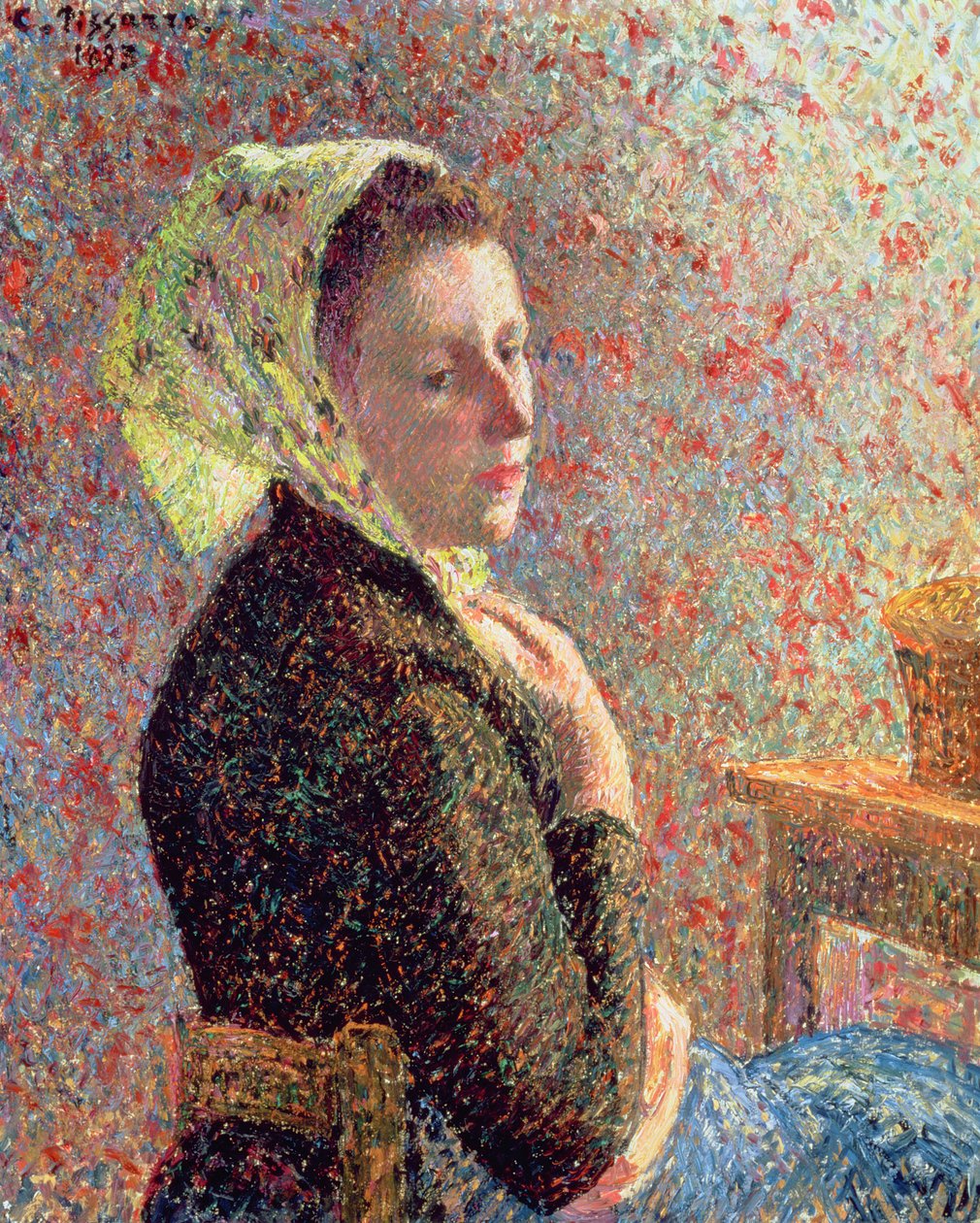 Vrouw met een groene hoofddoek, 1893 door Camille Jacob Pissarro