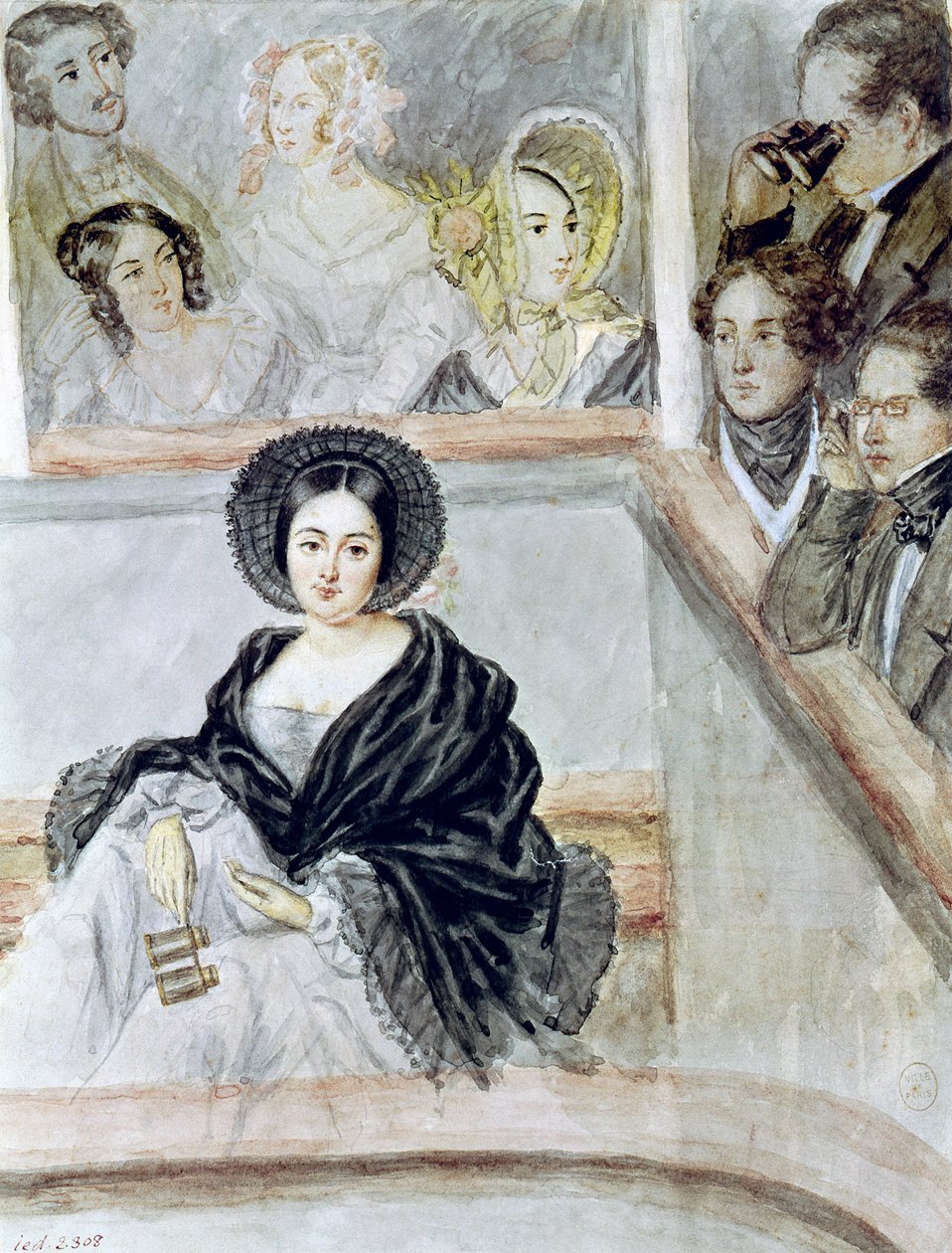 Marie Duplessis (1824-47) in het Theater door Camille Joseph Etienne Roqueplan