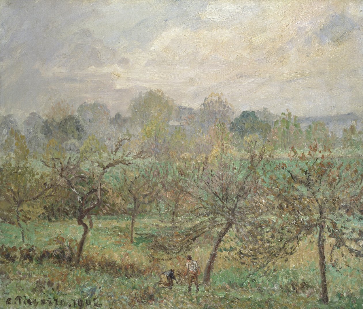 Herfst, Ochtendmist, Éragny-sur-Epte, 1902 door Camille Jacob Pissarro
