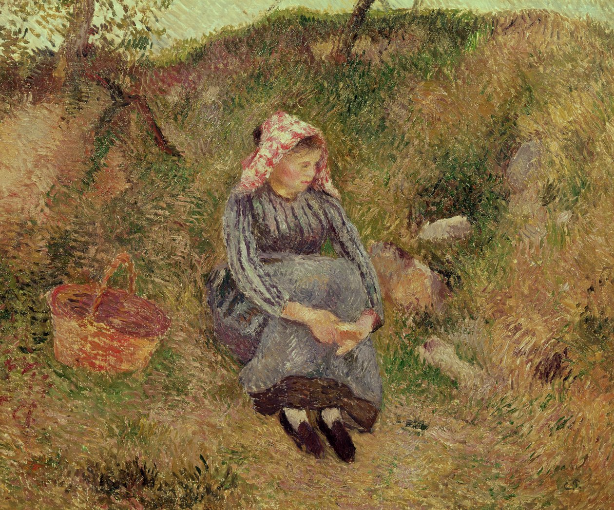 Zittend Boerenmeisje, 1883 door Camille Jacob Pissarro