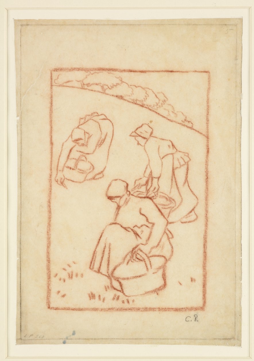 Compositorische studie voor "Vrouwen die het gras wieden" door Camille Jacob Pissarro
