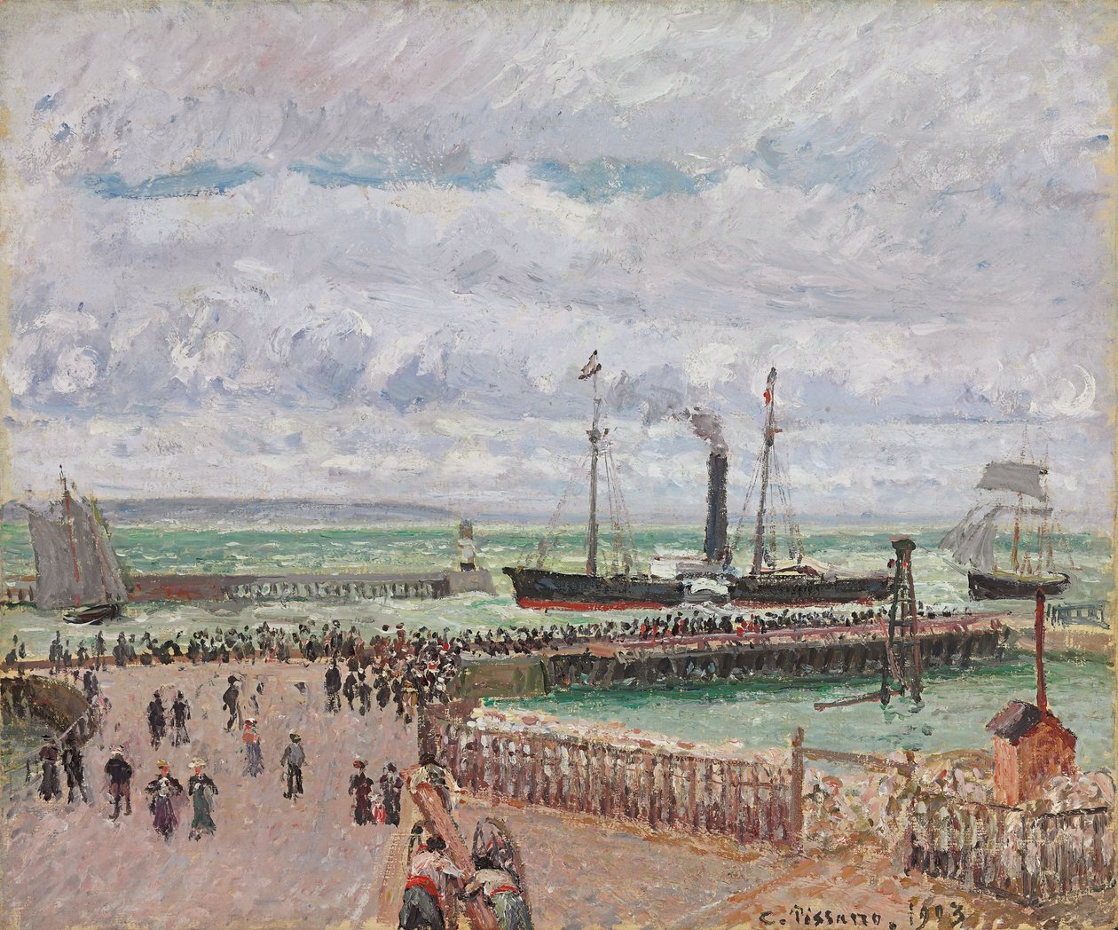 Ingang van de Haven van Le Havre en de Westelijke Golfbrekers, Luminieus Grijs Weer, 1903 door Camille Jacob Pissarro