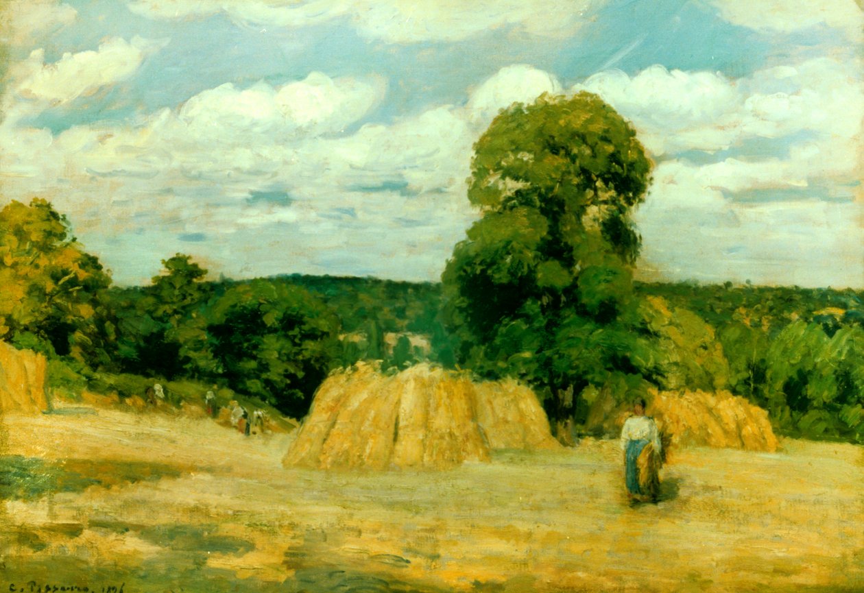 Oogst in Montfoucault, 1876 door Camille Jacob Pissarro