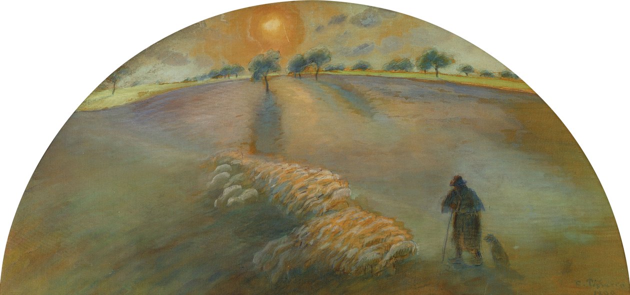 Herder en schapen door Camille Jacob Pissarro