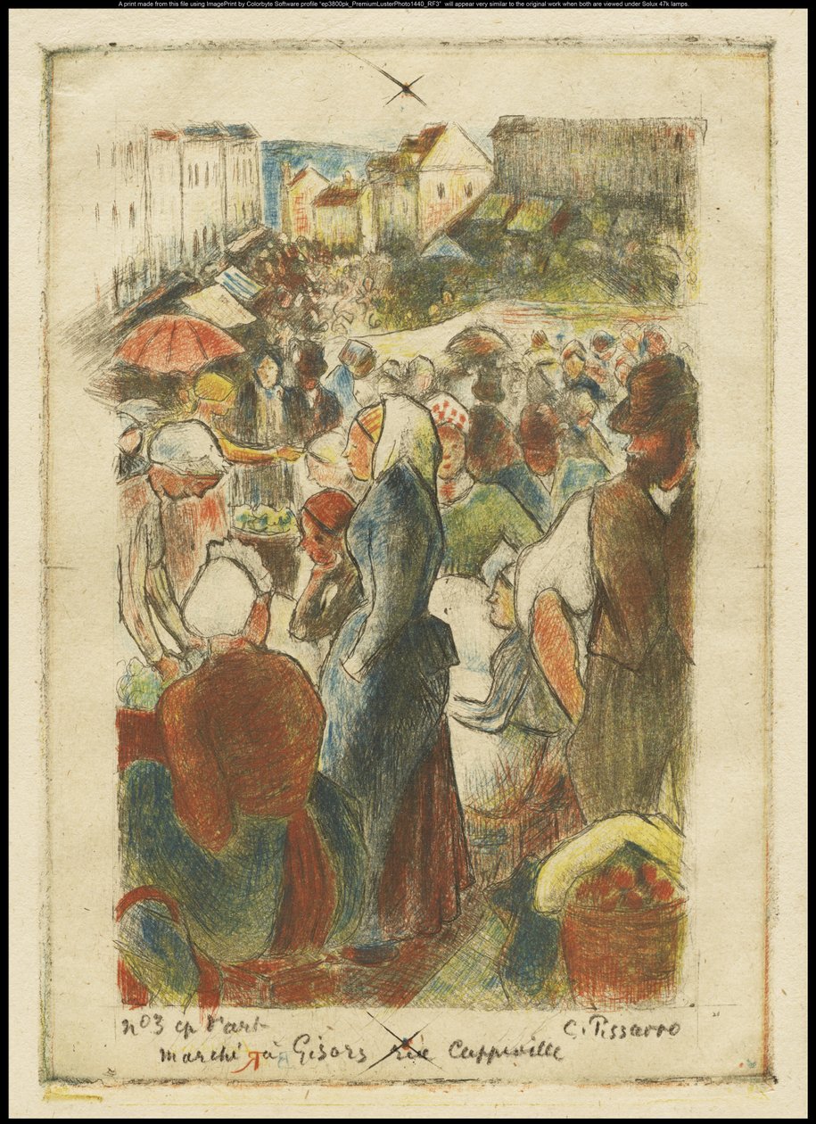 De Gisors-markt, Rue Cappeville, ca. 1894 door Camille Jacob Pissarro