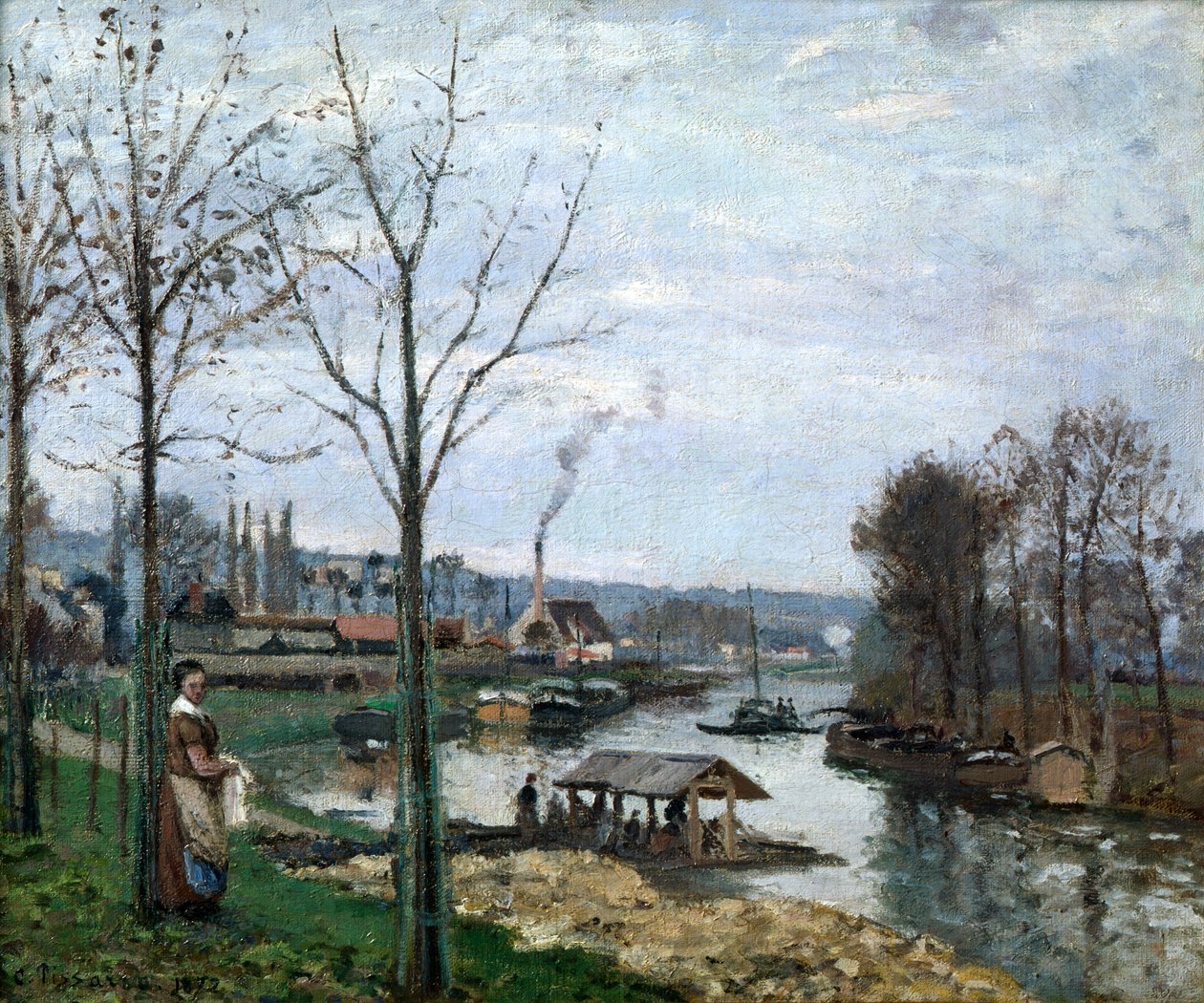De wasserette, Port Marly, 1872 door Camille Jacob Pissarro