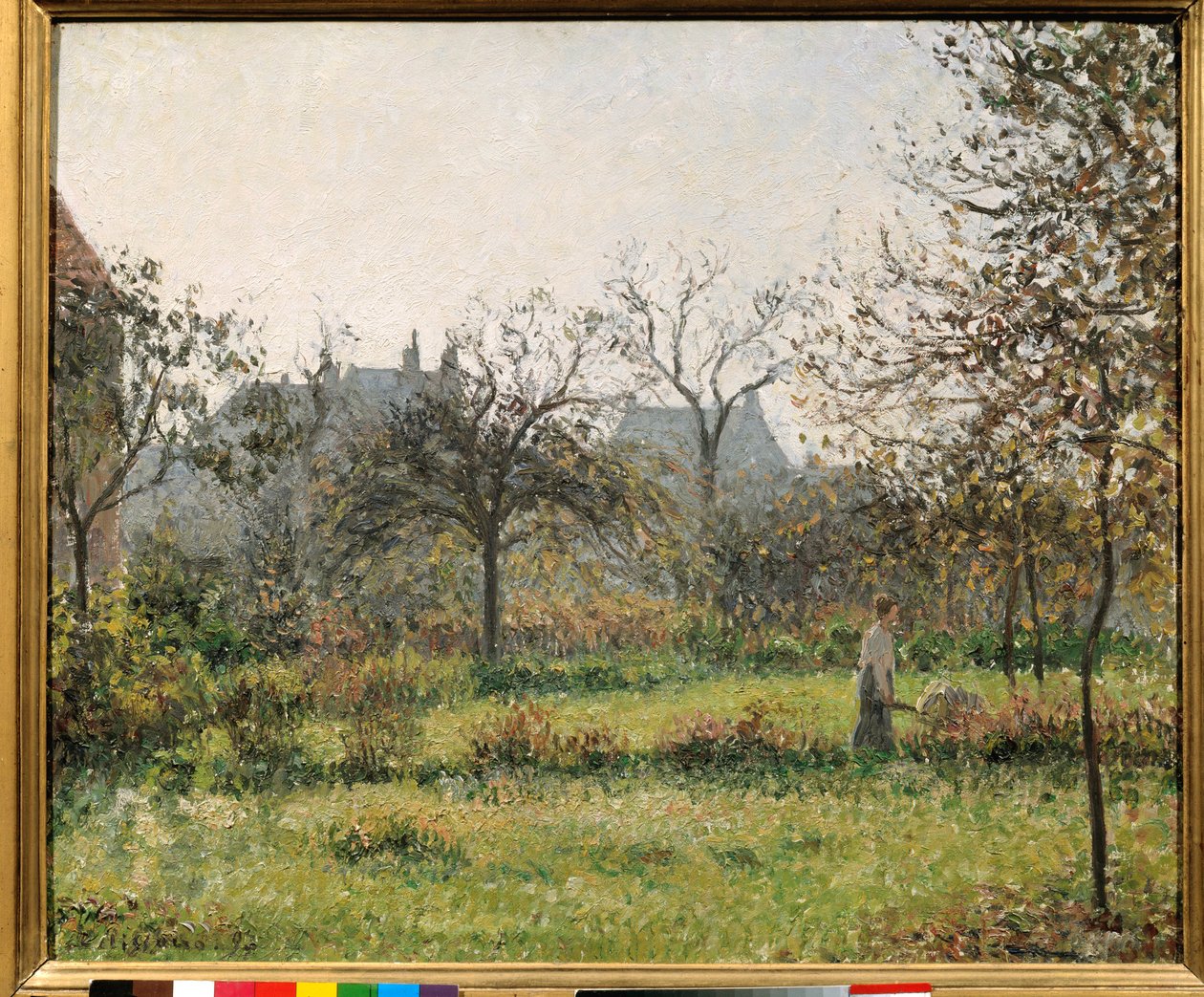 Vrouw in een boomgaard, herfst ochtend, tuin van Eragny door Camille Jacob Pissarro