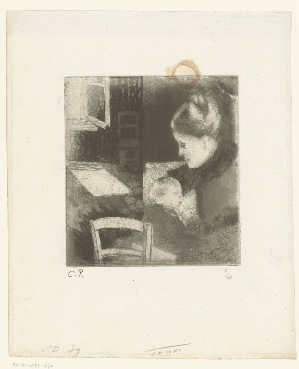 Zogende vrouw door Camille Jacob Pissarro