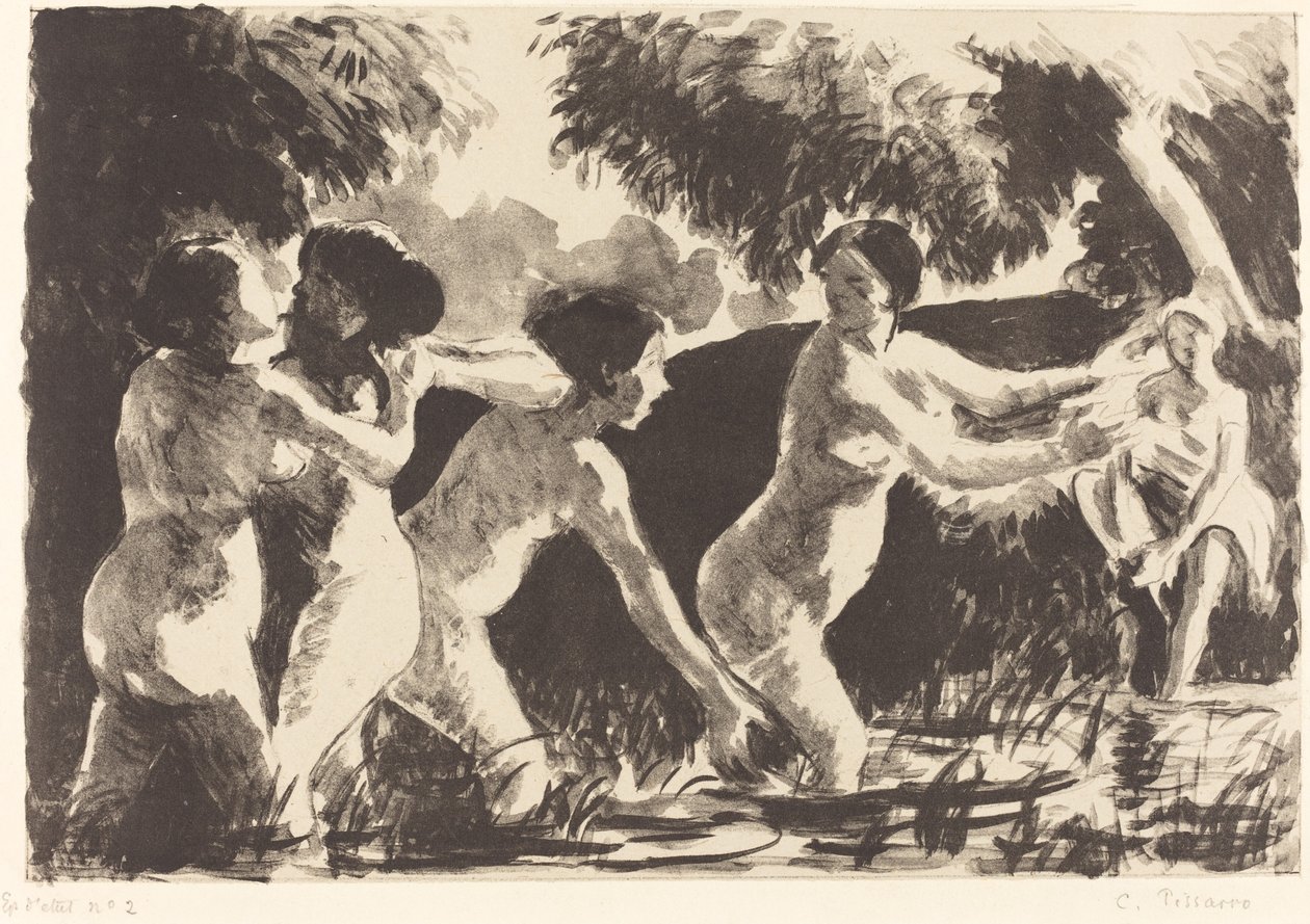 Bokswedstrijd van baders, ca. 1896 door Camille Pissarro