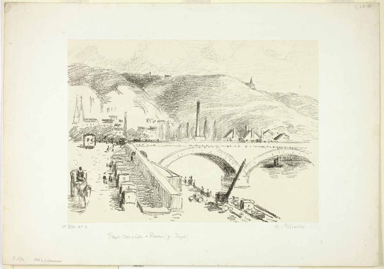 Brug in Rouen: Pont Corneille door Camille Pissarro