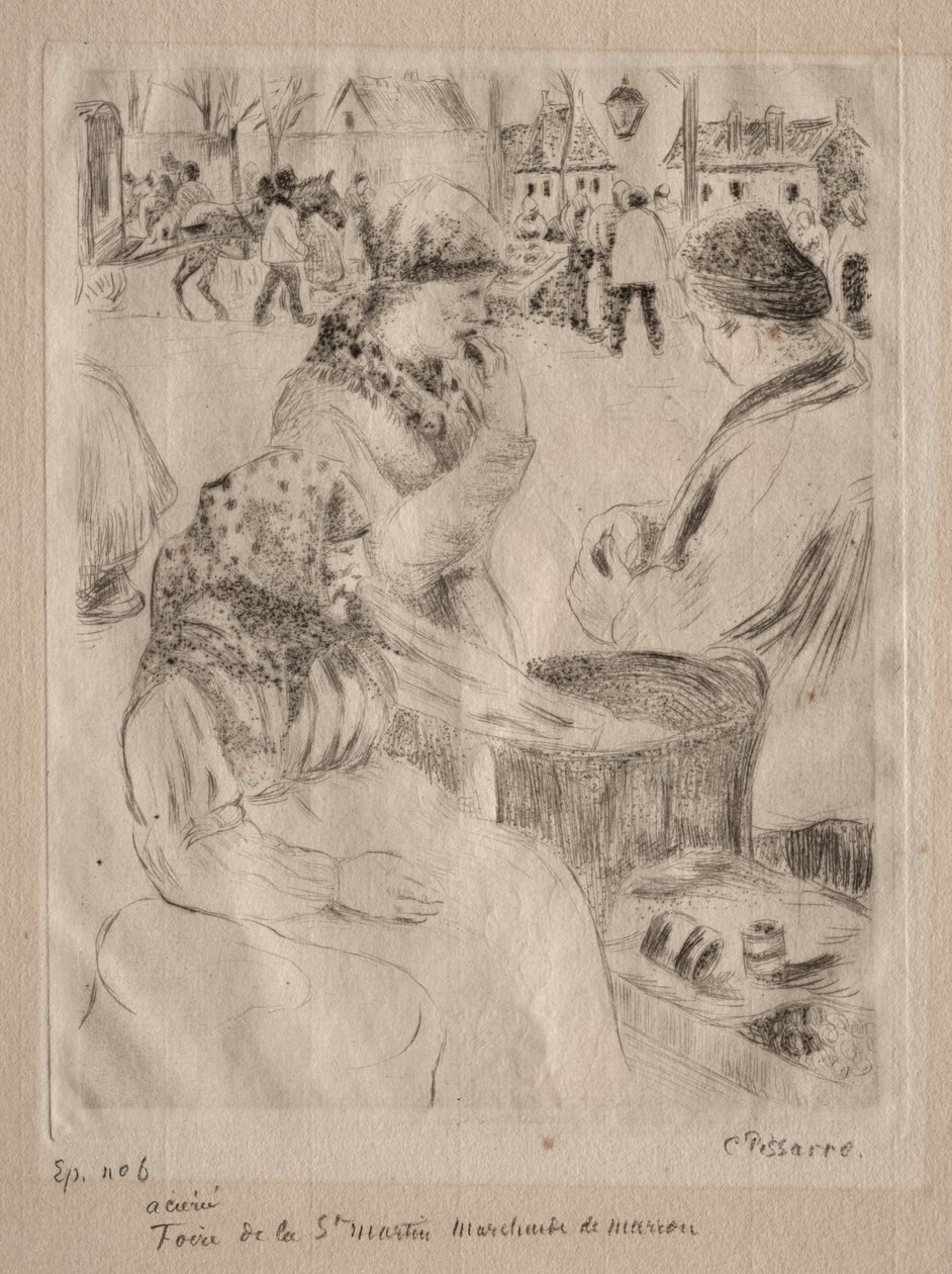 Kastanjeverkoper door Camille Pissarro