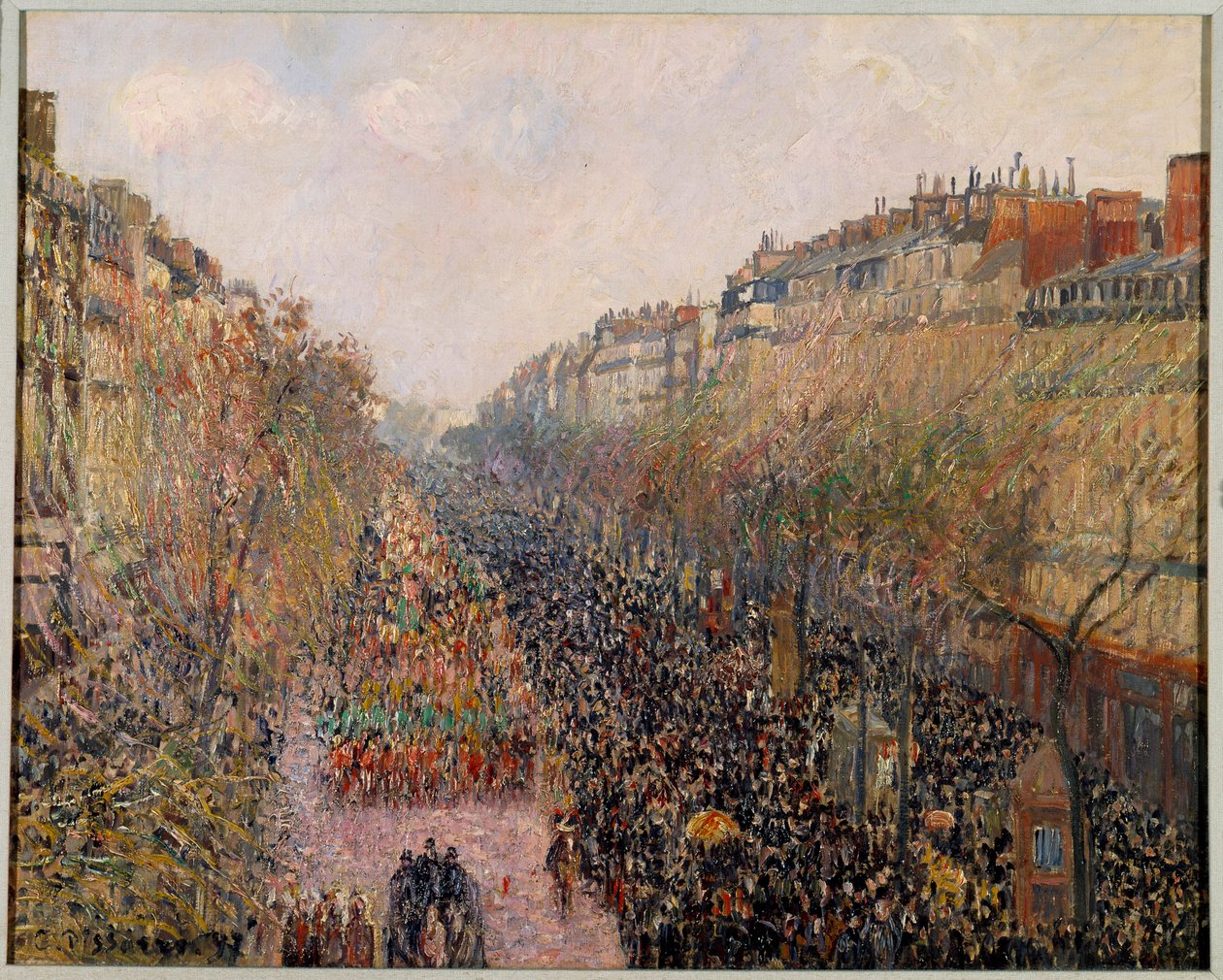 Dag van Mardi Gras op Boulevard Montmartre in Parijs in 1897. Schilderij door Camille Pissarro (1830-1903) 1897. Los Angeles, Hammer Museum door Camille Jacob Pissarro