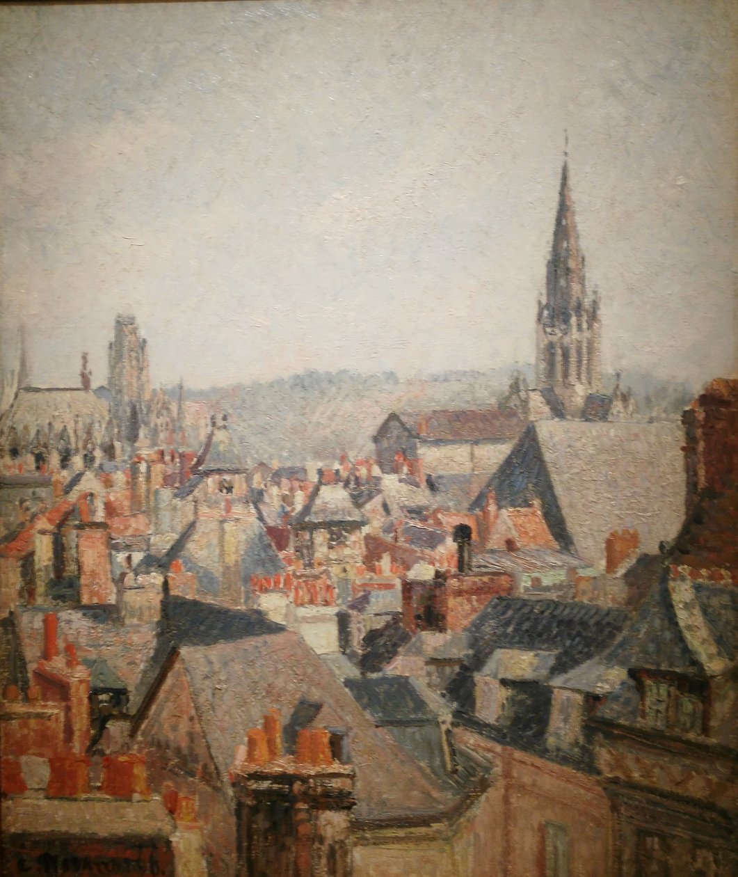 Frans: Les toits du vieux Rouen, soleil
Duits: Daken van de oude stad Rouen in de zon door Camille Pissarro