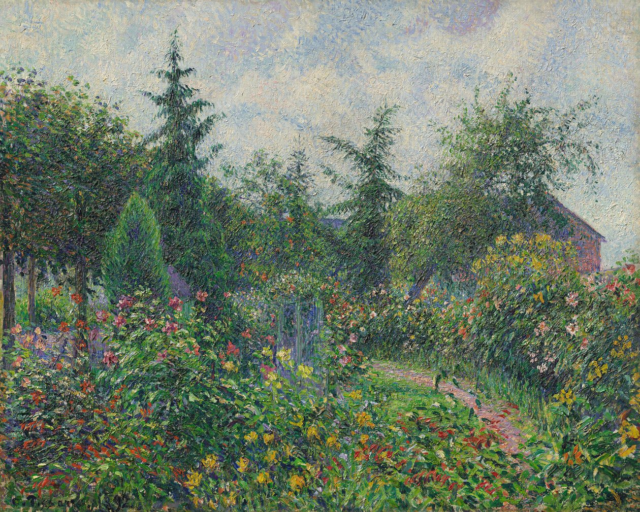 Tuin en kippenhok bij Octave Mirbeau, Les Damps, 1892 door Camille Pissarro
