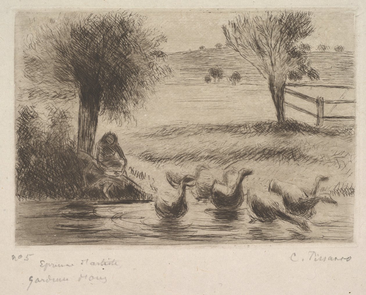 Ganzenmeisje door Camille Jacob Pissarro